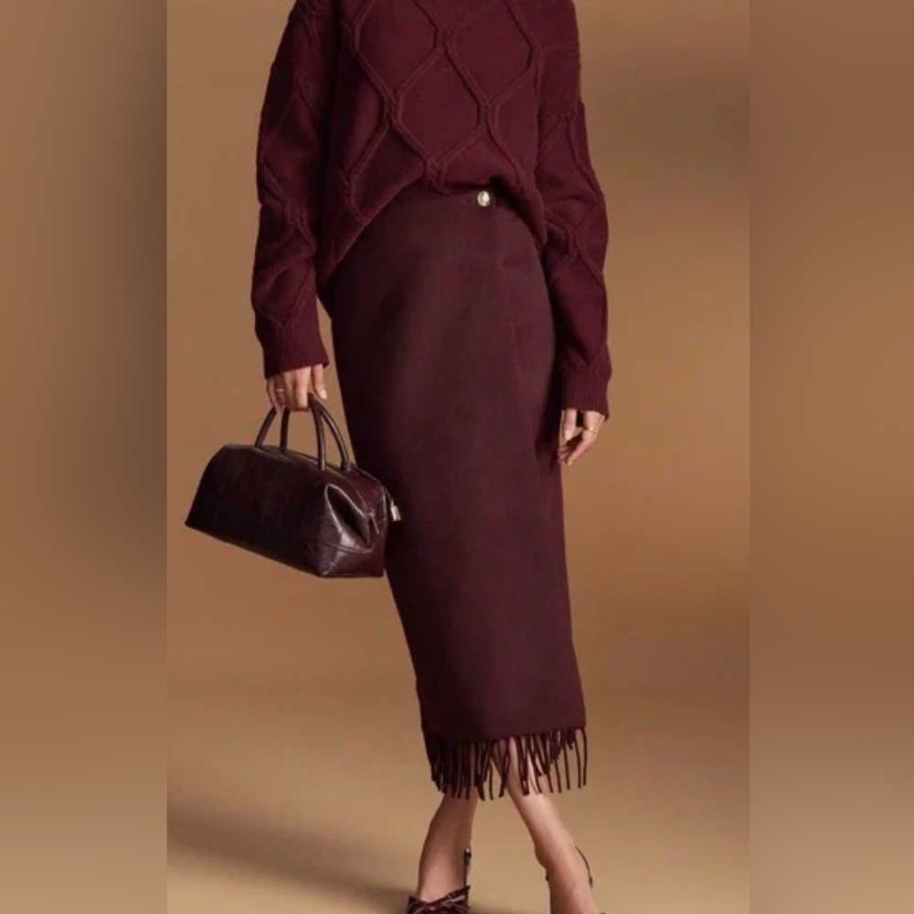 NWT Ann Taylor maroon red Fringe Skirt size 0